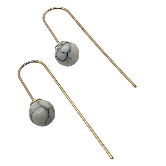 Gold Tone Drop White Howlite Ball Pierced Earrings - Picture 6 of 8